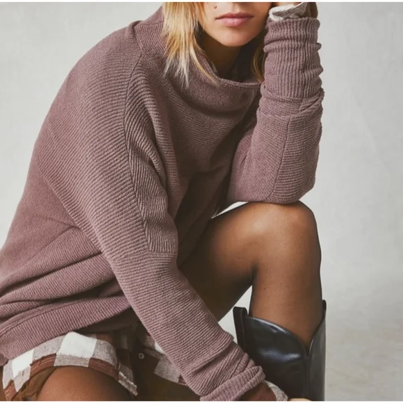 Women's Free People Cowl Neck Sweater L Brown - Picture 3 of 6